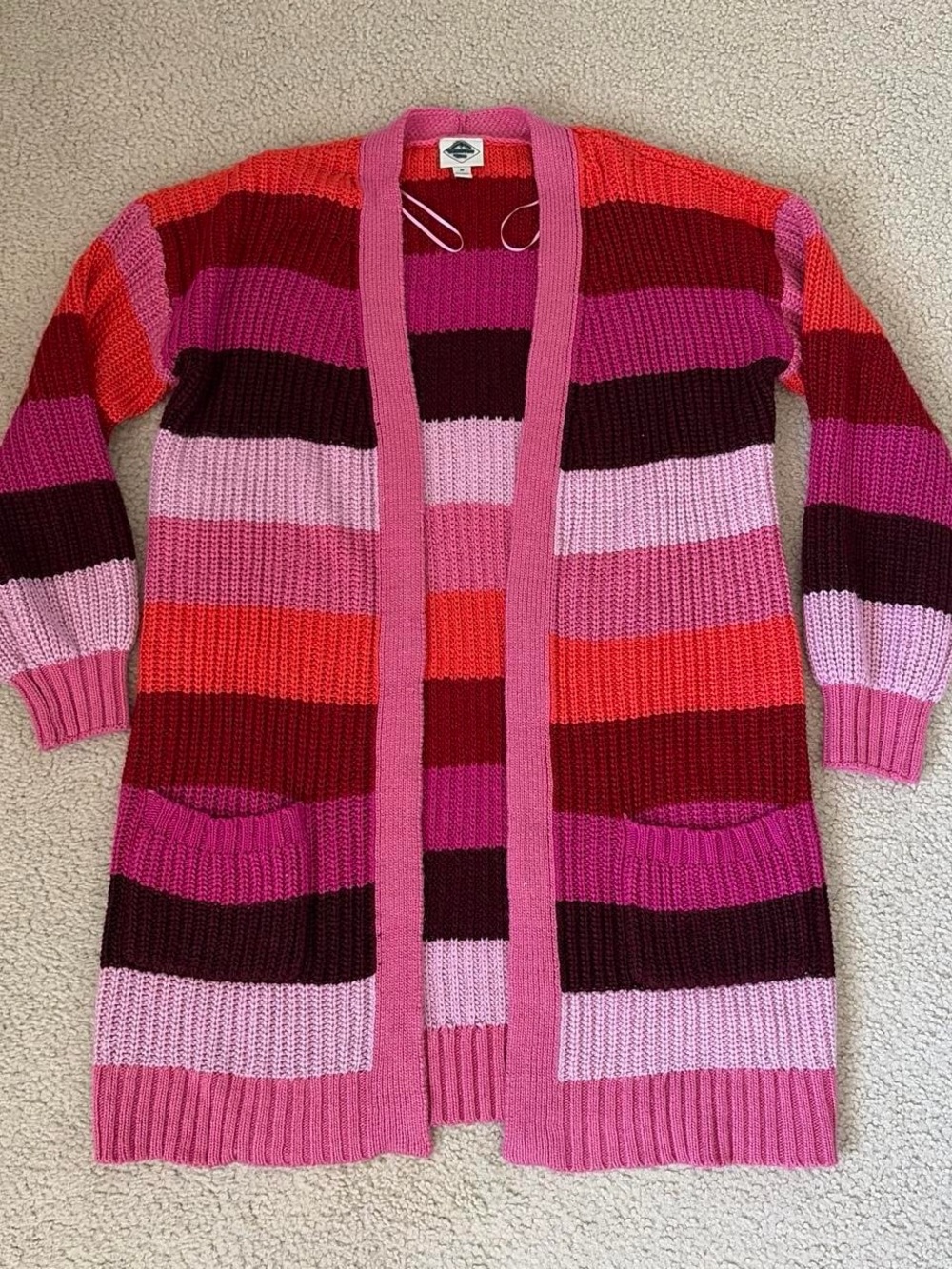 St. John's Bay Pink Multi Striped Open Cardigan